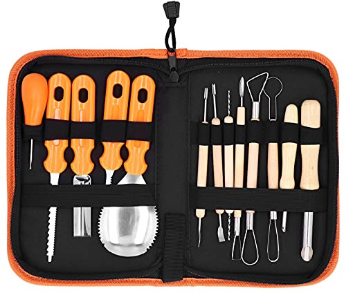 14Pcs Kürbis Schnitzwerkzeug Set, Halloween Kürbis Schnitzset Edelstahl Halloween Dekoration Zubehör Halloween Kürbis mit Tragetasche