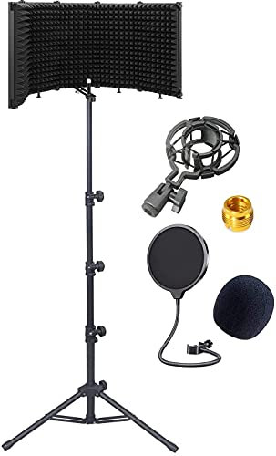 GLEAM Microphone Isolation Shield - Tripod Stand 2 ft 6 to 5 ft 10 Height Adjustable Stand Compatible w/Blue Yeti, AT2020, AKG, Rode Microphones