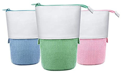 Ticarus 3 Stück Teleskop-Federmäppchen Stehende Schreibwaren Stiftehalter Leinwand - Up Stand Bleistifttaschen mit Reißverschluss B