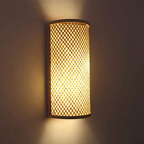 Yenisai Wandleuchte Bambus, Chinesische Handgefertigte Bambus Gewebte Art Deco Innen Wandlampe, Natürliche Bambus Rattan Wandleuchte Holzschirm Handbuch Weben Nachttischlampe Ohne Glühbirne-EIN