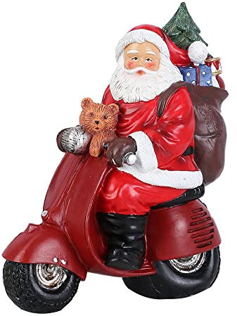 HYFAN Petite décoration de Noël Père Noël conduisant une moto portant un sac complet, figurine en résine peinte à la main, sculpture de table, étagère, décoration (moto)
