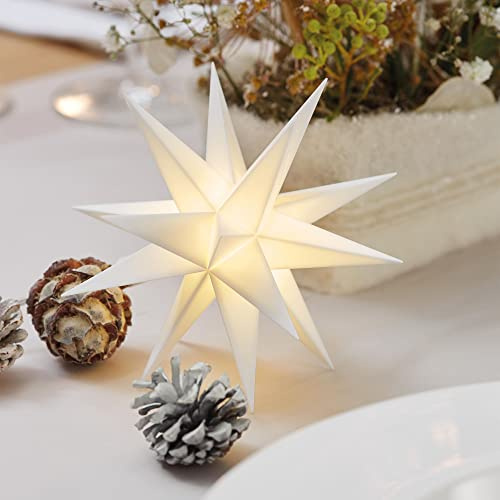 Novaliv Weihnachtsstern LED Dekostern Klein 12cm WEISS mit FERNBEDIENUNG und Batteriefach für 3 AA Batterien 6h Timer INNENRAUM DEKO 3D Stern 18 Zackig Leuchtstern LED Weihnachtsstern beleuchtet