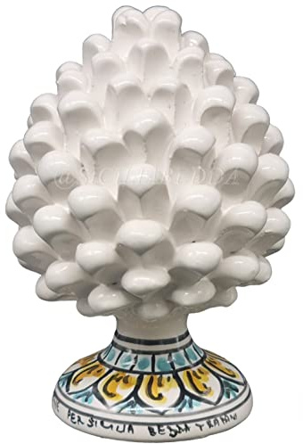 Sicilia Bedda - Pigna Siciliana con Piede Decorato - Modello Maioliche - Ceramica di Caltagirone (Altezza 17 x 10, Bianco)
