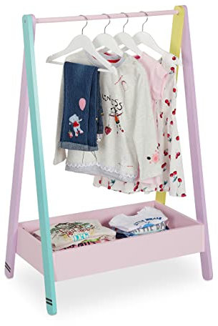 Relaxdays Perchero Burro Infantil, Colgador de Ropa para Niños, con Balda, 99 x 64,5 x 42 cm, Colores Pastel, Multicolor