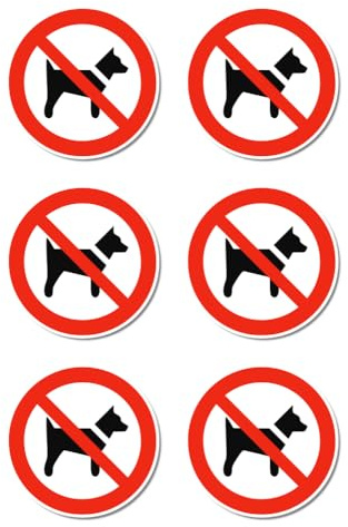 Mitführen von Hunden verboten, Verbotszeichen: P021 - DIN EN ISO 7010 / ASR A1.3 - Aufkleber: Ø 5 cm, 6 Stück