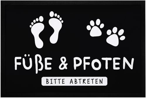 MoonWorks® Fußmatte Hund Katze Haustier mit Spruch Füße und Pfoten Bitte abtreten Geschenk Hundebesitzer Schwarz 60x40cm