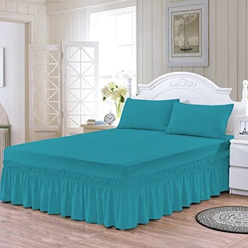B&B Bedding Valence Sheet Collection - Soft Brushed Polycotton, Easy Wrap Elastic, Extra Deep Frilled with a Drop of 40cm (Teal, Small Double)