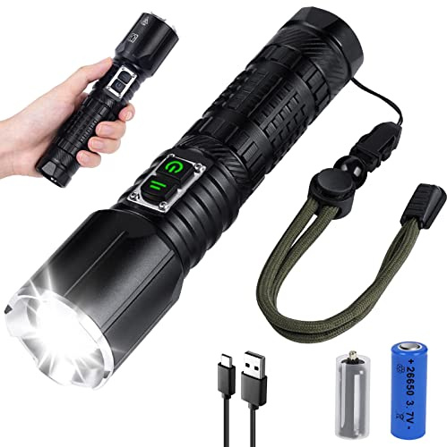 Flintronic Taschenlampe Led Aufladbar, 10000 Lumen Led Taschenlampe Extrem Hell, 5 Modi Taktische Taschenlampe mit 2500 Mah Batterie,IP67 Wasserdichte Zoombare Flashlight für Wandern, Outdoor, Notfall
