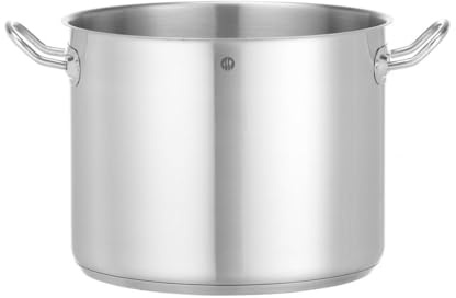HENDI Kochtopf, Hoch, ohne Deckel, geeignet für alle Herdarten, flacher Boden, kühl bleibende Griffe, Induktionskochtopf, Bratentopf, Fleischtopf, 13,5L, ø280x(H)220mm, Edelstahl, Aluminium