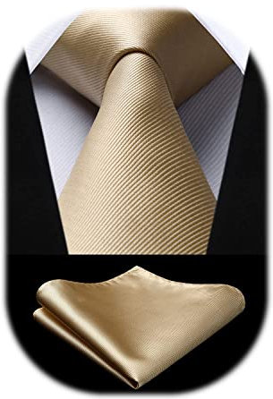 HISDERN 3.3 Champagne Gold Tie and Pocket Square Set Wedding Party Business Formal Cravate en soie pour hommes - Plusieurs couleurs