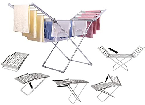 LKP Collapsible Clothes Drying Rack, Foldable Heated Clothes Airer Dryer, Space Saving, Electric Heated Dryer Garment Laundry Racks with Wings, Fast Drying Laundry, Aluminum