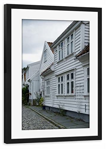 artboxONE Poster mit Rahmen schwarz 45x30 cm Holzhaus in Gamle Stavanger von Anja B. Schäfer - gerahmtes Poster