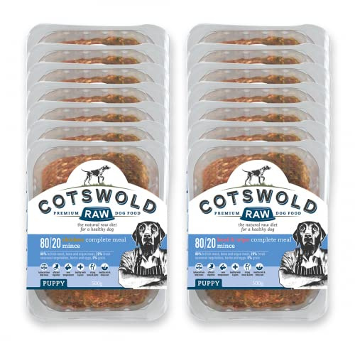 Cotswold RAW Active 80/20 Mince Puppy Raw Dog Food, BARF Premium British Meat Raw Food for All Puppies, Frozen Dog Meal - 7kg
