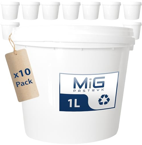 MIG Eimer mit Deckel 1L weiß - 10x 1 Liter stapelbare Plastikeimer mit Deckel - Vielseitiger Baueimer mit Deckel für Haushalt und Industrie - Kleiner Kübel mit Deckel geeignet für Hundefutter