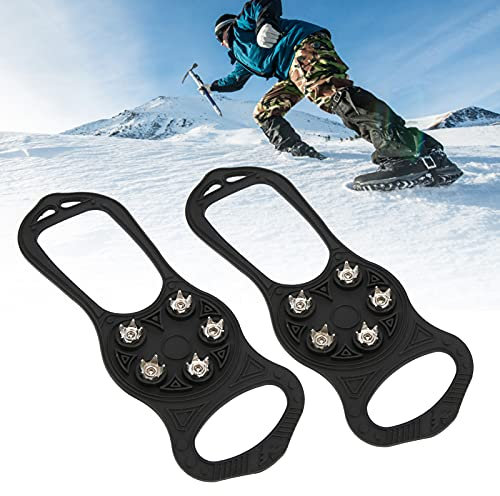 ANKROYU 1 Paar Steigeisen Spikes, Universelle Rutschfester Greifdorn, Steigeisen für Schuhe, Bergsteigen Steigeisen mit 5 Edelstahl Zähne Spikes, Schnee Nagel Abdeckung für Trekking Eisfischen