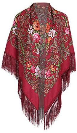 Halstuch mit traditionellem ukrainischem/polnischem/russischem Blumenmuster und Fransen Elegante Halstuch Schal