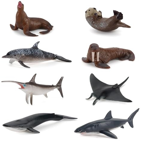 AYNKH 8 Stück realistische Meerestierfiguren, 10 cm, Hai, Wal, Swordfish, Meeresotter, Walross, Delfin, Spielzeug, Badewanne, Spielzeug, Kinder, Erwachsene, Weihnachten, Geburtstagsgeschenk,