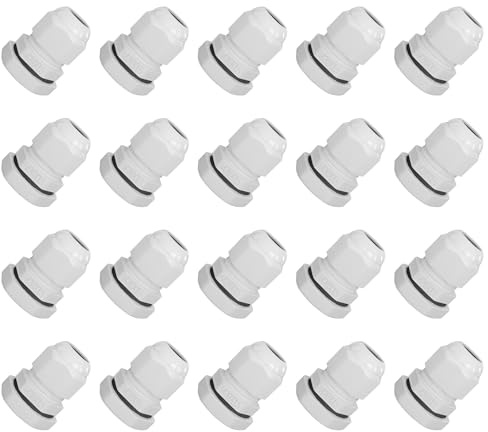 ieron 20Pcs Cable Gland M20 x 1.5 for 6-12mm Waterproof IP68 Plastic with Rubber Seal Locknut Clamping Slats Stuffing Box Insulation Cable Entry Electrical Installation