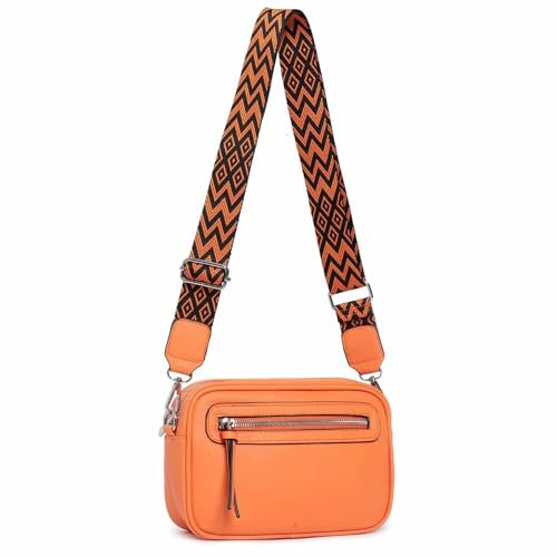 OBC Damen Tasche Umhängetasche Brusttasche Cross Over Body Bag Gürteltasche Schultertasche Bauchtasche Hüfttasche Abend Freizeit Reise Leder Optik Orange