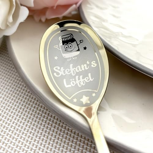 Langer Löffel für Schokocreme - Geschenkfreude Löffel personalisiert mit Namen - einzigartig Geschenke für Männer und Frauen - mit Gravur - Freundin - langer Löffel für Schokocreme