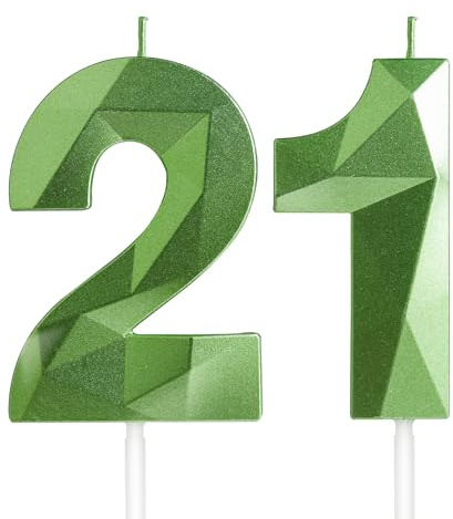 Yiran 21st Birthday Candles, Green Number 21 Candle for Cake, Happy Birthday Candles, Green Cake Topper Decorations for Birthday Party Baby Shower Wedding Anniversary