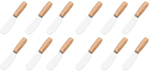 12 pezzi Coltello da burro in acciaio inossidabile Coltelli da burro e formaggio Manico in legno Spatola per panna per cuocere, decorare torte