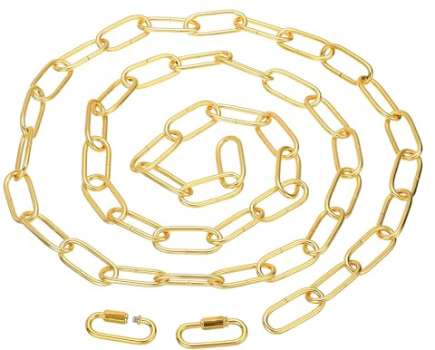 PATIKIL Kette zum Aufhängen mit 2 Schraubverbinder 182cm Metallkette 4mm Starke Gliederkette Eisenketten Verlängerung Absperrketten für Blumenkorb Lampen, Gold