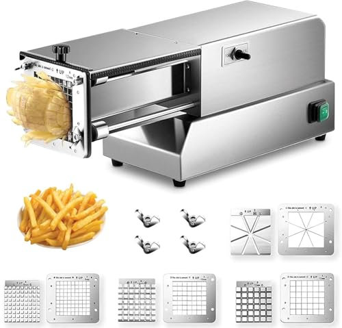Coupe-frites électrique, coupe-frites professionnel commercial et domestique, coupe-pommes de terre avec 4 lames, hachoir à légumes électrique, pour concombres, carottes, patates douces,Silver