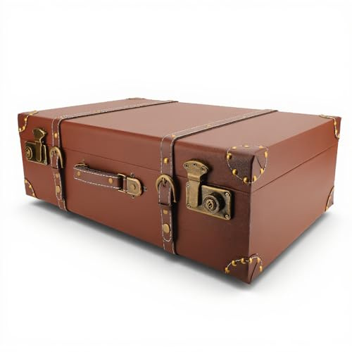Tonysa Retro-Koffer für Mann und Frau, Leder-Reise-Vintage-Aufbewahrungsbox, Einzigartige Legierungsschlösser, Robuster, Zarter, Dekorativer Koffer, für Heimreisen