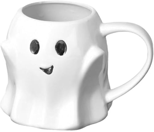 FülleMore Niedliche Geistertasse 440ml Cartoon Keramiktasse Halloween Geist Tasse Halloween Kaffeetasse Kaffeebecher Geschenkidee (Weiß)