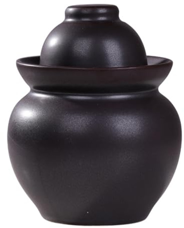 BDMRY Chinese Pickle Jar Ceramic Fermenting Jar With Fermentation Lids, Fermenting Crock With Water Seal Airlock Lid, Ceramic Sealed Pickles Jar Fermentation Starter Kit black-5L