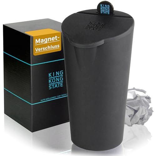 King Kong State Auto-Mülleimer mit magnetischem Verschluss - schwarzer Mülleimer für Autos aus abwaschbarem Silikon - inkl. Münzfach