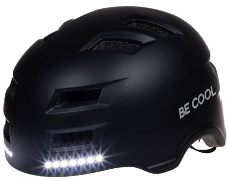 Be Cool Unisex – Erwachsene Schutzhelm mit Beleuchtung, Schwarz, L