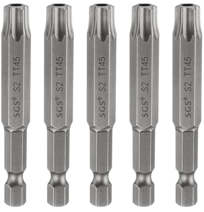 sourcing map 5 puntas de destornillador de cabeza Torx de seguridad TT45 de 65 mm de largo, vástago hexagonal magnético a prueba de manipulaciones, 6 puntos, punta de agujero de acero, herramientas
