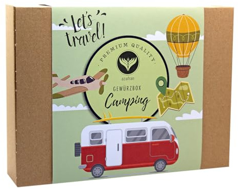 Azafran Gewürze Set Camping, Geschenkset mit 4 Gewürzmischungen für kreative Küche & Grill