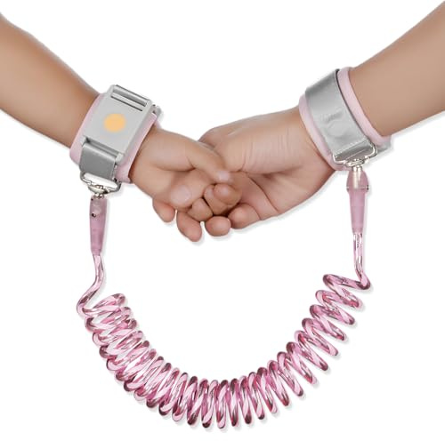 XYTAHDM Pulseras Identificativas de Niños,Correa de Seguridad para Niños Antiperdida 1,5 M, Pulsera Niños Antiperdida con Bloqueo del sensor,Ajustable Arnés de Seguridad Bebé al Aire Libre(Rosa)