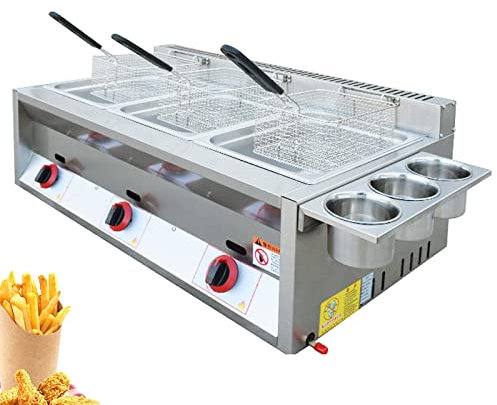 Friteuse professionnelle à gaz en acier inoxydable avec panier et couvercle pour avec panier et couvercle pour la cuisson sur comptoir des aliments familiaux dans les restaurants commerciaux