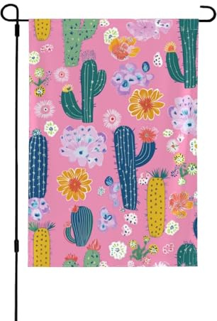 Drapeau de jardin 71,1 x 101,6 cm, drapeau de cour double face, motif cactus fleur, rose, décoration pour la maison
