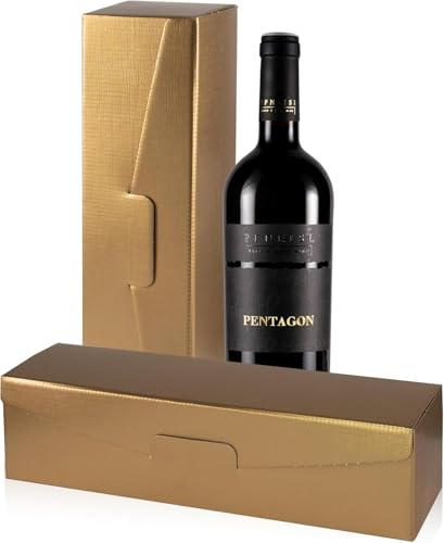 10x Flaschen Geschenkkarton - Geschenkverpackung für 1 Flasche - gold - hochwertige Strukturprägung