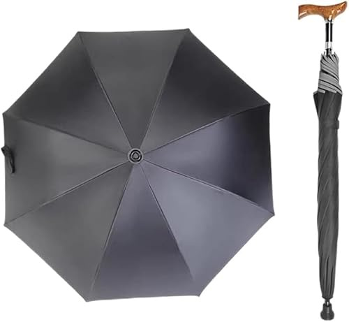 Höhenverstellbarer Gehstockschirm Safe Dedizierte Multifunktions-rohrschirme Leichter Männer Frauen Krückenschirm, Black, 76~80cm/30~31inch