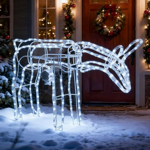 LEDYA Reindeer Beleuchtete Weihnachtsdekoration, 192 LEDs Kaltweiß, Groß 53 cm LED Rentier Weihnachtsbeleuchtung, Innen/Außen Weihnachtshirsch mit Timer, Netzbetrieben, für Haus, Hof, Garten, Veranda
