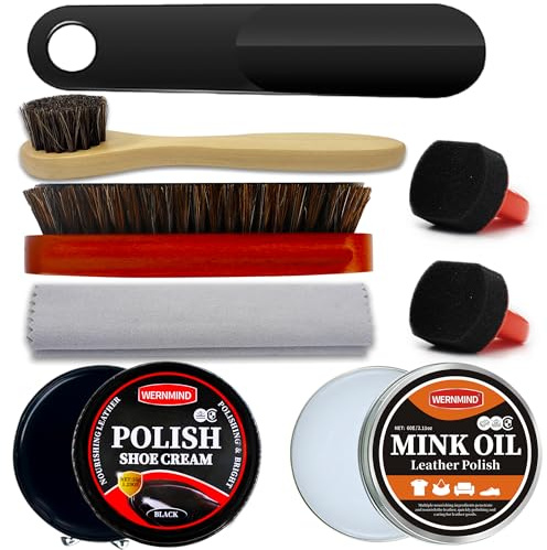 WERNMIND Mink Oil Black Shoe Polish Kit Boot Conditoner Care Wax Shoe Shine Kit Leather Clearner for Men Women
