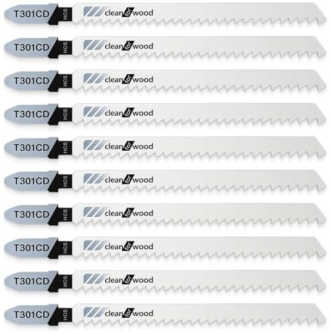 10 lames de scie sauteuse T301CD, lame T en acier haute qualité 116 mm pour bois PVC plastique, coupe droite et courbe, longue durée, compatibles avec la plupart des scies sauteuses du marché