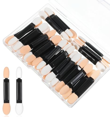 Eyeshadow Applicators, 100 Pcs Disposable Dual Sides Eye Shadow Sponge Applicators Eyeshadow Brush with Container Eye Shadow Applicator Sticks Makeup Applicator for Women Cosmetic Tool