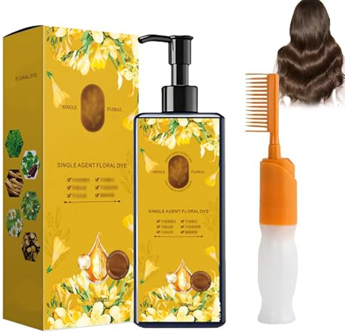 Nourishing Plant-Based Hair Color, Single Agent Floral Dye, Long-Lasting & Natural Hair Color Shampoo for Gray Coverage, for Men & Women (Black)