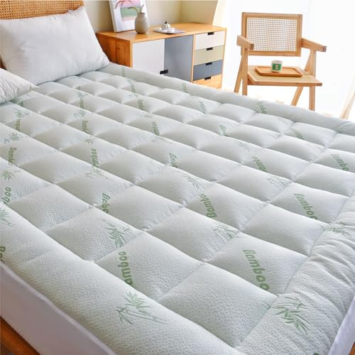 SWTMERRY Mattress Topper King size Bed - Cooling Quilted Fitted Mattress Protector Pillow Top with 36cm Deep Pocket, Soft Breathable Bed Topper Cover (White, 137x190cm)