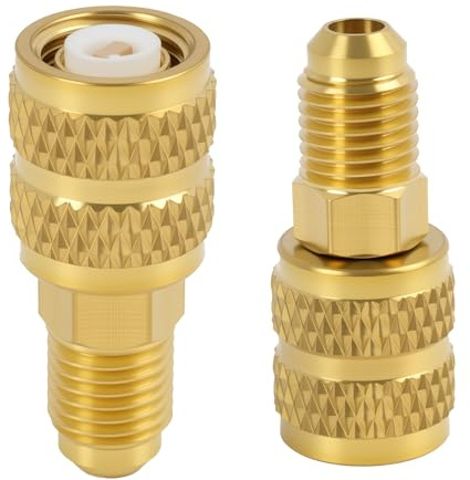 Jecdfs Lot de 2 adaptateurs SAE femelle R410A femelle de 5/16 vers connecteur SAE 1/4 pour systèmes mini-split, climatisation, CVAC et service de refroidissement, alliage de laiton haut de gamme
