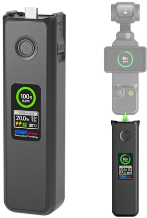 SYMIK Intelligent Battery Handle for DJI Osmo Pocket 3 & Xtra Muse, Built-in 5000mAh Battery, Portable Pocket 3 Battery Handle Grip with LCD Display, 20W Fast Charging, 1/4'' Thread for Pocket 3 Xtra Muse Battery Accessories