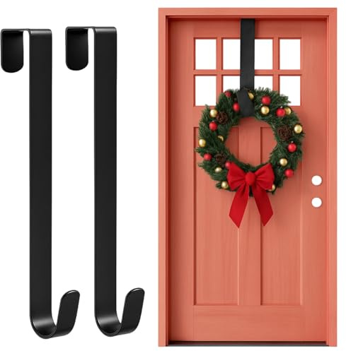 EujRcf Christmas Wreath Hanger,2 PCS Wreath Hanger for Front Door,30 cm(11.8 Inches Length) Metal Wreath Hanger, Door Wreath Hook for Christmas Home Office Wall Wedding Wreath Display (Black)