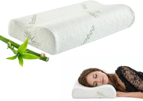 Cuscino Cervicale per Dormire – 2 in 1 Cuscino per Cervicale in Memory Foam– Cuscino Ortopedico Cervicale Ergonomico per Collo e Spalle – Ideale per Corretta Postura-Rivestimento in Tessuto di Bambù